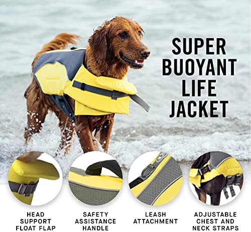 מעיל הצלה של כלב פוך קנדה - אפוד חיי כלבים צוף לשחייה בטוחה | מעיל הצלה מתכוונן צהוב בהיר לכלבים עם ידית סיוע, נהדר לכלבים
